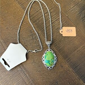 Silver and Green Pendant Necklace